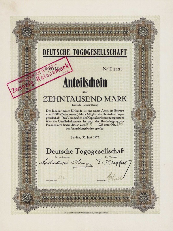 Lots
Lot-4 Stück Kolonien Deutsche Schutzgebietsanleihe von 1914 - 500 Mark 13....