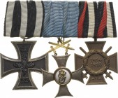 Ordensspangen
Spange mit 3 Auszeichnungen Preußen - Eisernes Kreuz 1914 2. Klasse, Württemberg - Militärverdienstorden, Ritterkreuz 2. Klasse mit Sch...