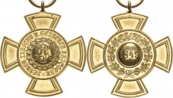 Orden deutscher Länder Schaumburg-Lippe
Gedenkkreuz für den Feldzug 1849 (1862) Verliehen 1862. Bronze vergoldet. 41,2 x 36 mm, 12,9 g. Mit neuerem B...