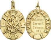 Regimente
 Vergoldete und aufklappbare Bronzemedaille 1866. Erinnerungsmedaille des 1. Rheinischen Husaren-Regiments König Wilhelms I. LEHMUP um Mono...