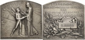 Ausstellungen - Weltausstellungen
1893 - Chicago Versilberte Bronzeplakette 1893 (O. Roty) Preisplakette für französische Aussteller. Am Kai des Hafe...