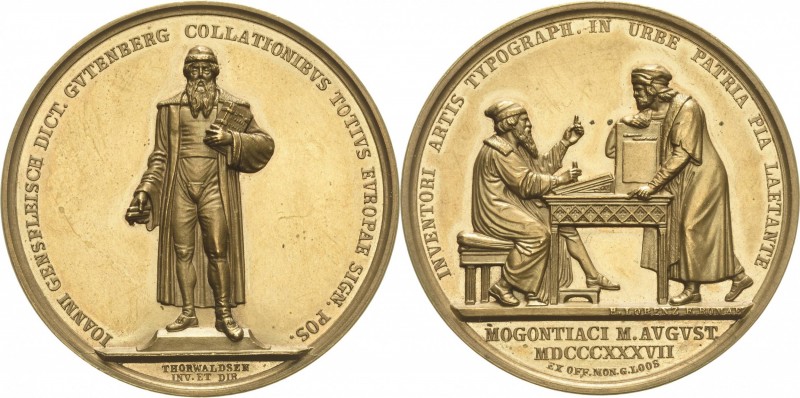 Buchdruck
 Goldbronzemedaille 1837 (H. Lorenz) Errichtung des Gutenberg-Denkmal...