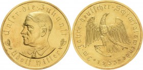 Drittes Reich
 Goldmedaille 1933 (O. Glöckler) Ernennung Hitlers zum Reichskanzler. Brustbild nach links / Adler mit zerrissenen Ketten. Mit Randpunz...