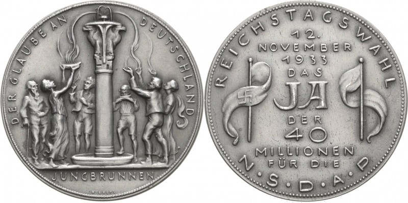 Drittes Reich
 Zinkmedaille 1933 (Karl Goetz) Auf die Reichstagswahl. Sechs Fig...