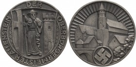 Drittes Reich
 Zinkmedaille o.J. Wanderer mit Pilgerstock / Gebäude, darunter HK. 50,5 mm, 40,9 g. Im Etui (leicht defekt) Vorzüglich