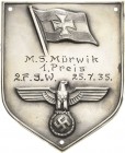 Drittes Reich
 Einseitige versilberte Bronzeplakette o.J. (graviert 1935). M.S. Mürwik 1. Preis. Reichskriegsflagge über 3 Zeilen Gravur und Reichsad...