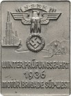 Drittes Reich
 Einseitige Weißmetallplakette 1936. Winterprüfungsfahrt der Motor-Brigade Süd-West. N.S.K.K. Emblem zwischen Gebäudeansicht über 3 Zei...