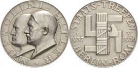 Drittes Reich
 Silbermedaille 1938 (F. Beyer) Staatstreffen in Berlin und Rom. Brustbilder von Hitler und Mussolini nebeneinander nach links / Fasces...