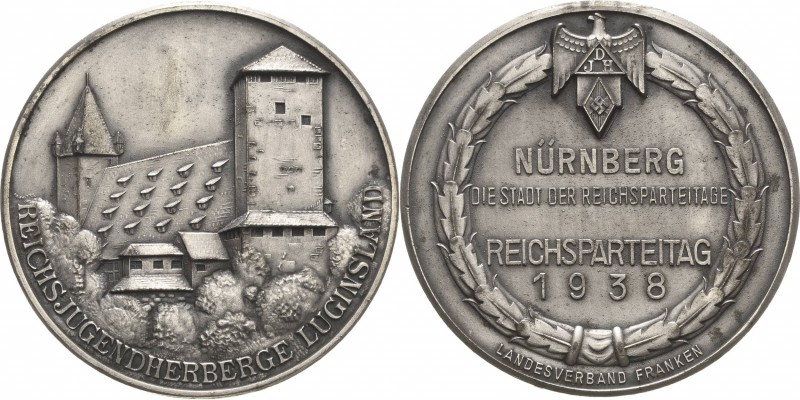 Drittes Reich
 Zinnmedaille 1938 (unsigniert) Reichsparteitag in Nürnberg. Ansi...