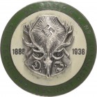 Drittes Reich
 Abzeichen 1938 (H. Wernstein, Jena) 50 Jahre Deutsche Jägerschaft Ostpreußen. Versilbert und emailliert. 40,0 mm, 21,19 g. Rv. Nadel T...
