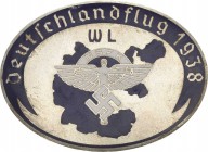 Drittes Reich
 Versilbertes, teilweise blau emailliertes Bronzeabzeichen 1938 (G. Brehmer, Markneukirchen) Deutschlandflug. Emblem der NSFK über Land...