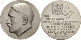 Drittes Reich
 Silbermedaille 1939 (Krischker) 50. Geburtstag von Adolf Hitler - gestiftet von der Stadt Braunau. Kopf nach links / Wappen von Brauna...