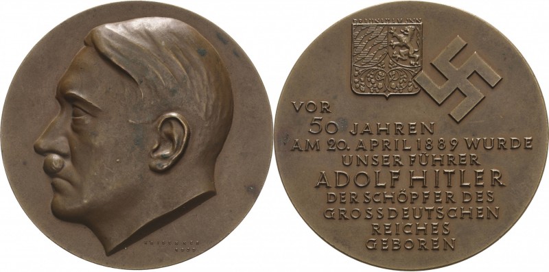 Drittes Reich
 Bronzemedaille 1939 (Krischker) 50. Geburtstag von Adolf Hitler ...