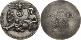 Drittes Reich
 Versilberte Weißmetallmedaille 1939 (R. Klein) Reichsparteitag - Dem Sieger der N.S. Kampfspiele. Unter dem Hoheitszeichen liegende Ce...