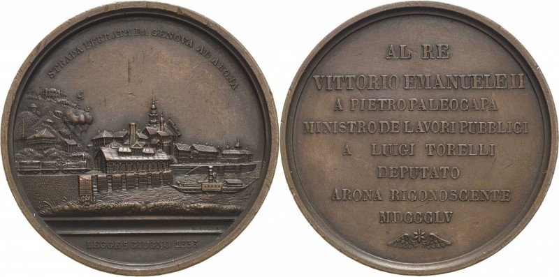 Eisenbahnen
 Bronzemedaille 1855 (G. Eisel) Eisenbahnlinie Arona-Genua. Bahnhof...