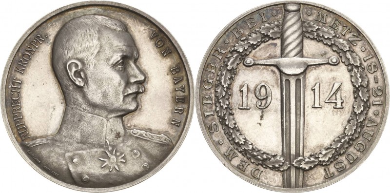 Erster Weltkrieg
 Silbermedaille 1914 (Lauer) Sieg bei Metz. Brustbild des Kron...