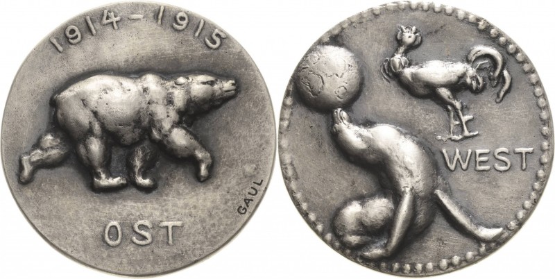 Erster Weltkrieg
 Silbergussmedaille 1915 (August Gaul) Ost und West. "Russisch...