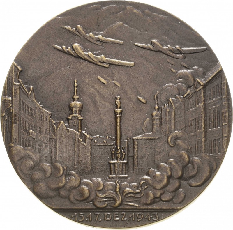 Medailleur Goetz, Karl 1875 - 1950
 Einseitige Bronzegussmedaille 1943. Luftang...