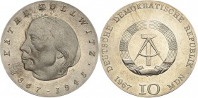 Gedenkmünzen
 10 MDN 1967 Kollwitz. Kopf mattiert Jaeger 1519 Sehr selten in dieser Erhaltung. Stempelglanz