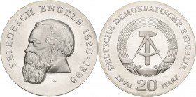 Gedenkmünzen
 20 Mark 1970. Engels. Relief mattiert Jaeger 1529 Sehr selten in dieser Erhaltung. Stempelglanz