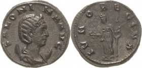 Kaiserzeit
Salonina, Gemahlin des Gallienus + 268 Antoninian 257/258, Rom Brustbild mit Diadem auf Mondsichel nach rechts, SALONINA AVG / Juno steht ...