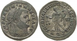 Kaiserzeit
Maximianus Herculius 286-305 Follis 301, Aquileia Kopf mit Lorbeerkranz nach rechts, IMP MAXIMIANVS P F AVG / Moneta steht nach links, SAC...