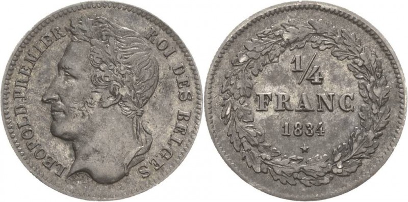 Belgien-Königreich
Leopold I. 1830-1865 1/4 Franc 1834. de Mey 519 KM 8 Sehr sc...