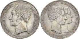 Belgien-Königreich
Leopold I. 1830-1865 5 Francs 1853. Auf die Hochzeit des Thronfolgers Leopold II Davenport 52 de Mey 81 KM 8.1 Sehr schön-vorzügli...