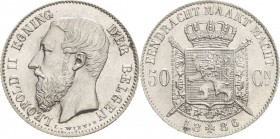 Belgien-Königreich
Leopold II. 1865-1909 50 Centimes 1886. KM 26 Prägefrisch