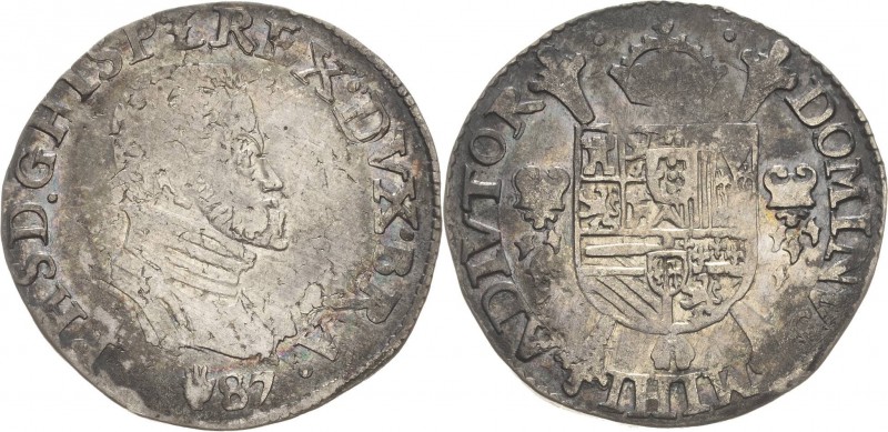 Belgien-Brabant
Philipp II. von Spanien 1555-1598 1/5 Ecu 1587, Hand-Antwerpen ...