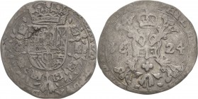 Belgien-Brabant
Philipp IV. von Spanien 1621-1665 1/4 Patagon 1624, Engelskopf-Brüssel? Delmonte 311 Gelder/Hoc 331-3 Kl. Schrötlingsfehler, sehr sch...