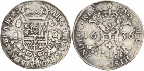 Belgien-Brabant
Philipp IV. von Spanien 1621-1665 1/2 Patagon 1636, Hand-Antwerpen Delmonte 301 Gelder/Hoc 330-1 Sehr schön