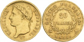 Frankreich
Napoleon I. 1804-1814, 1815 20 Francs 1811, A-Paris Gadoury 1025 Friedberg 511 Schlumberger 65 GOLD. 6.42 g. Prägebedingte Randunebenheite...