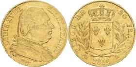 Frankreich
Ludwig XVIII. 1814, 1815-1824 20 Francs 1814, A-Paris Gadoury 1026 Schlumberger 107 Friedberg 525 GOLD. 6.42 g. Sehr schön