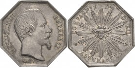 Frankreich
Napoleon III. 1852-1870 Achteckige Silbermedaille o.J. (Caque) Assurances compagnie du soleil. Kopf nach rechts / Strahlende Sonne. 32 mm,...
