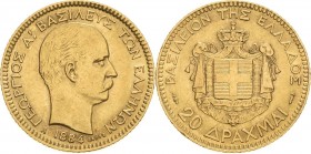 Griechenland
Georg I. 1863-1913 20 Drachmen 1884, A-Paris Divo 47 Schlumberger 9 Friedberg 18 GOLD. 6.43 g. Sehr schön-vorzüglich