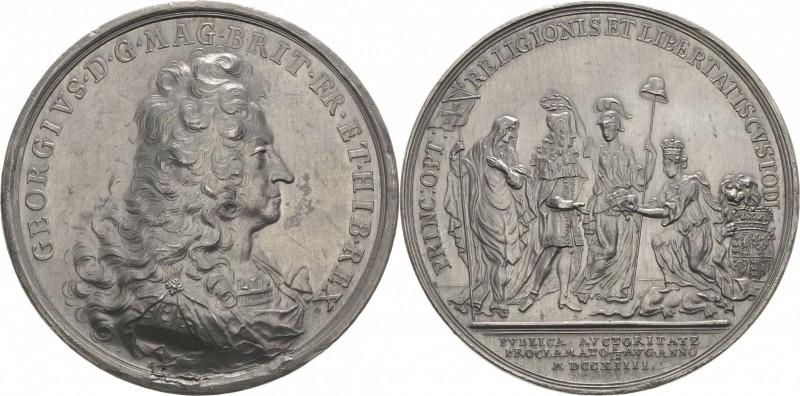 Großbritannien
George I. 1714-1727 Zinnmedaille 1714 (Hannibal) Auf seinen Regi...