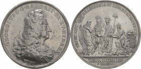 Großbritannien
George I. 1714-1727 Zinnmedaille 1714 (Hannibal) Auf seinen Regierungsantritt als König von Großbritannien. Geharnischtes Brustbild na...