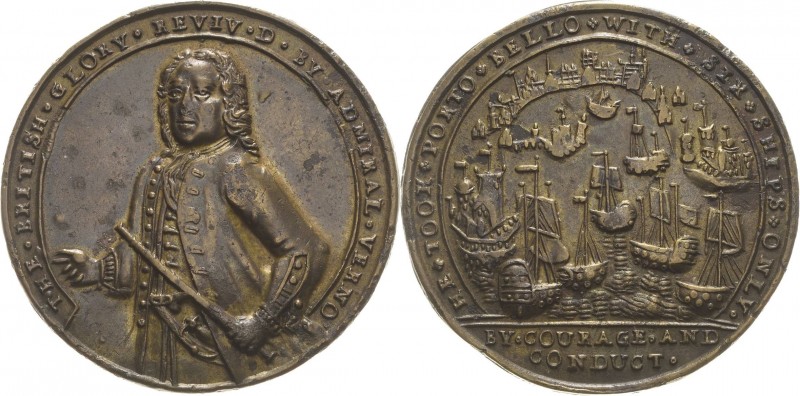 Großbritannien
George II. 1727-1760 Bronzegussmedaille 1739. Einnahme von Porto...