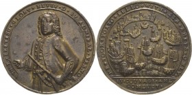 Großbritannien
George II. 1727-1760 Bronzegussmedaille 1739. Einnahme von Porto Bello am 22. November durch Admiral Vernon. Hüftbild mit Kommandostab...