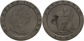 Großbritannien
George III. 1760-1820 2 Pence 1797, London Mit interessantem Gegenstempel Seaby 3776 Sehr schön