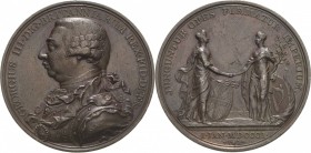 Großbritannien
George III. 1760-1820 Bronzemedaille 1801 (C. Küchler) Anschluss Irlands an Großbritannien. Brustbild nach links / Britannia und Hiber...
