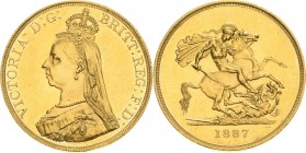 Großbritannien
Victoria 1837-1901 5 Pounds 1887. Spink 3864 Friedberg 390 GOLD. 39.99 g. Prachtexemplar. Fast Stempelglanz