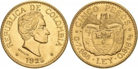 Kolumbien
 5 Pesos 1925. Friedberg 115 GOLD. 7.99 g. Prägefrisch
