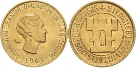 Luxemburg
Charlotte 1919-1964 20 Francs 1963, Luxemburg 1000-jähriges Staatsjubiläum Schlumberger 2 Friedberg - 6.58 g. GOLD. Revers kl. Kratzer, prä...