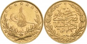 Osmanisches Reich
Mohamed V. Reshad bin'Abd al-Medschid 1909-1918 100 Piaster 1909 (=AH 1332/1) Konstantinopel Friedberg 52 Schlumberger 661 GOLD. 7....