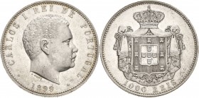 Portugal
Carlos I. 1889-1908 1000 Reis 1899, Lissabon Vaz/Salgado Ca. 11 KM 540 Davenport 267 Kl. Kratzer, vorzüglich