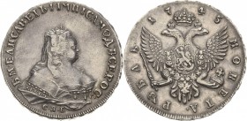 Russland
Elisabeth I. 1741-1761 Rubel 1745, SPB-St. Petersburg Bitkin 259 Davenport 1677 Attraktives Exemplar. Vorzüglich