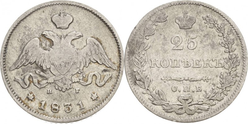 Russland
Nikolaus I. 1825-1855 25 Kopeken 1831, SPB/IG-St. Petersburg Bitkin 13...