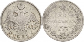 Russland
Nikolaus I. 1825-1855 25 Kopeken 1831, SPB/IG-St. Petersburg Bitkin 131 Sehr schön